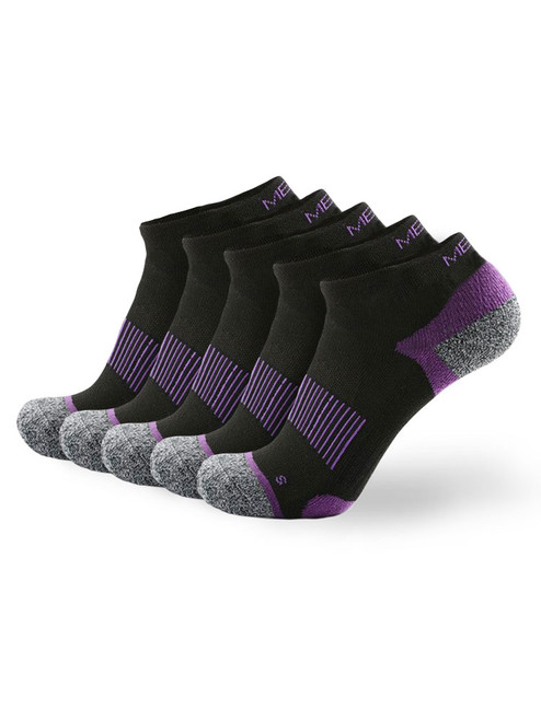 Meikan 5 Pack Women's Low Cut Performance Sports Socks - Black/Purple